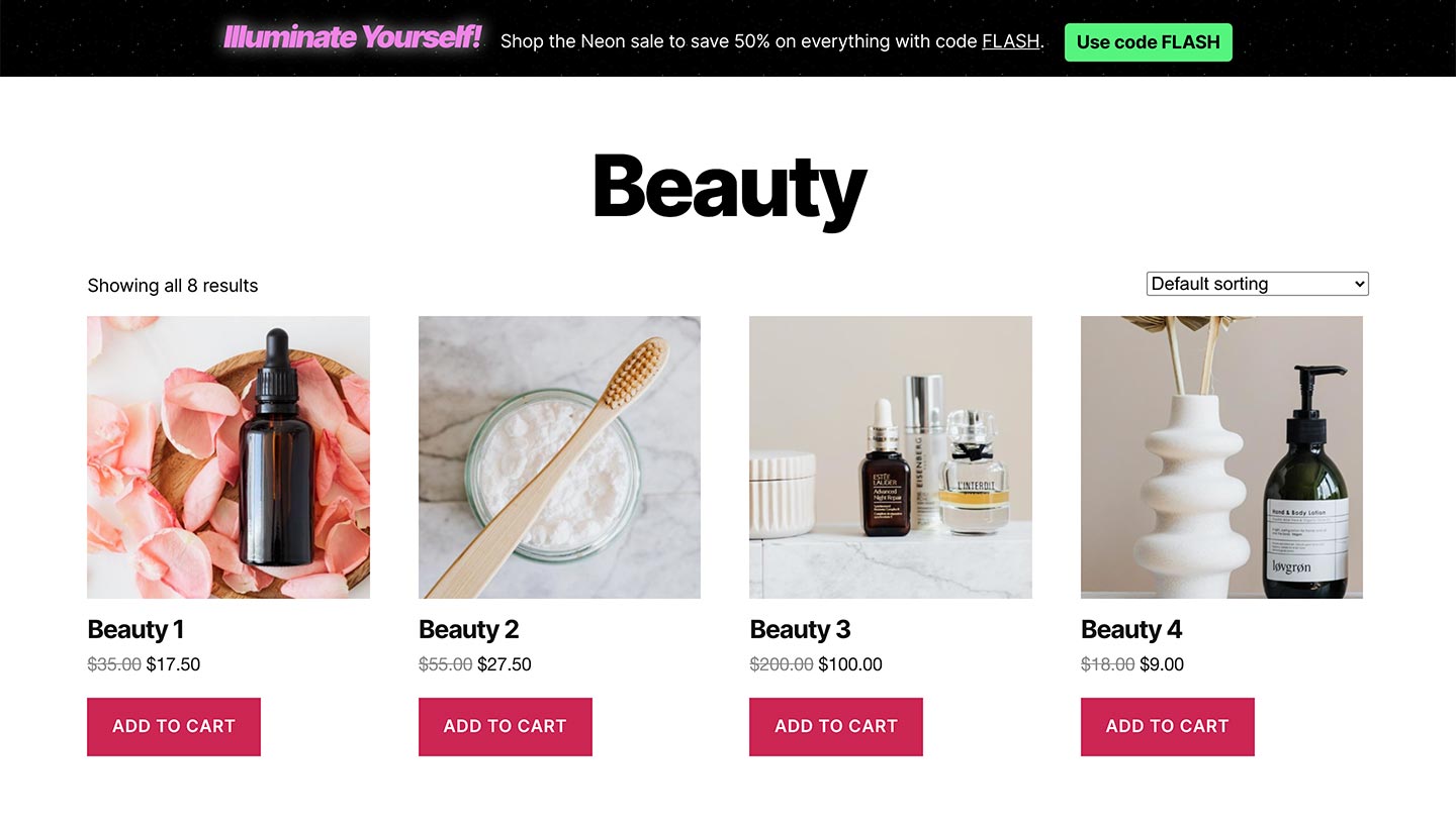 Screenshot of the Sitewide Sales Neon Top Banner for WooCommerce