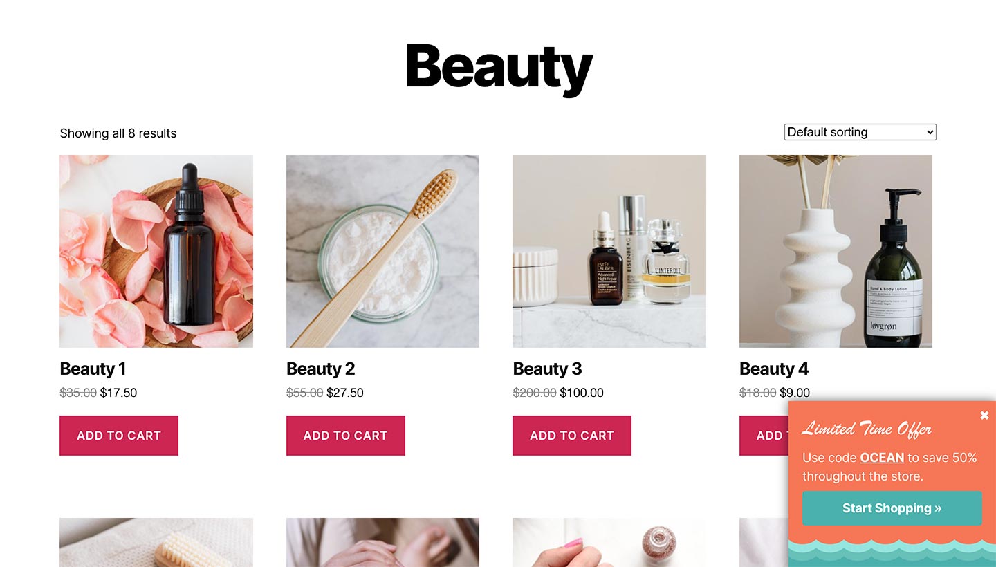 Screenshot of the Sitewide Sales Ocean Bottom Right Banner for WooCommerce