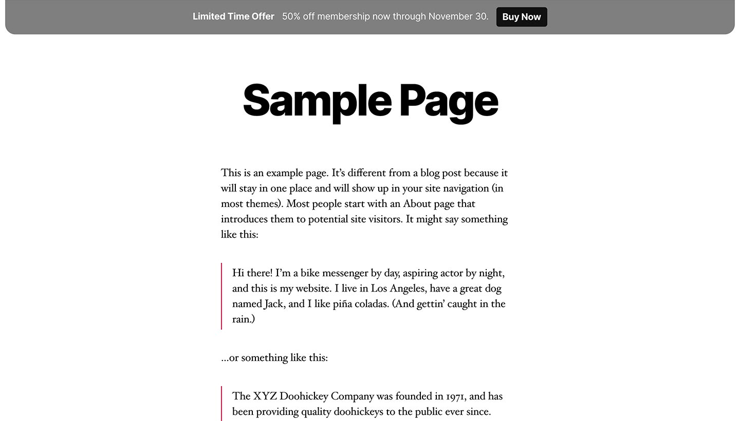 Screenshot of the Sitewide Sales Photo Top Banner for Paid Memberships Pro