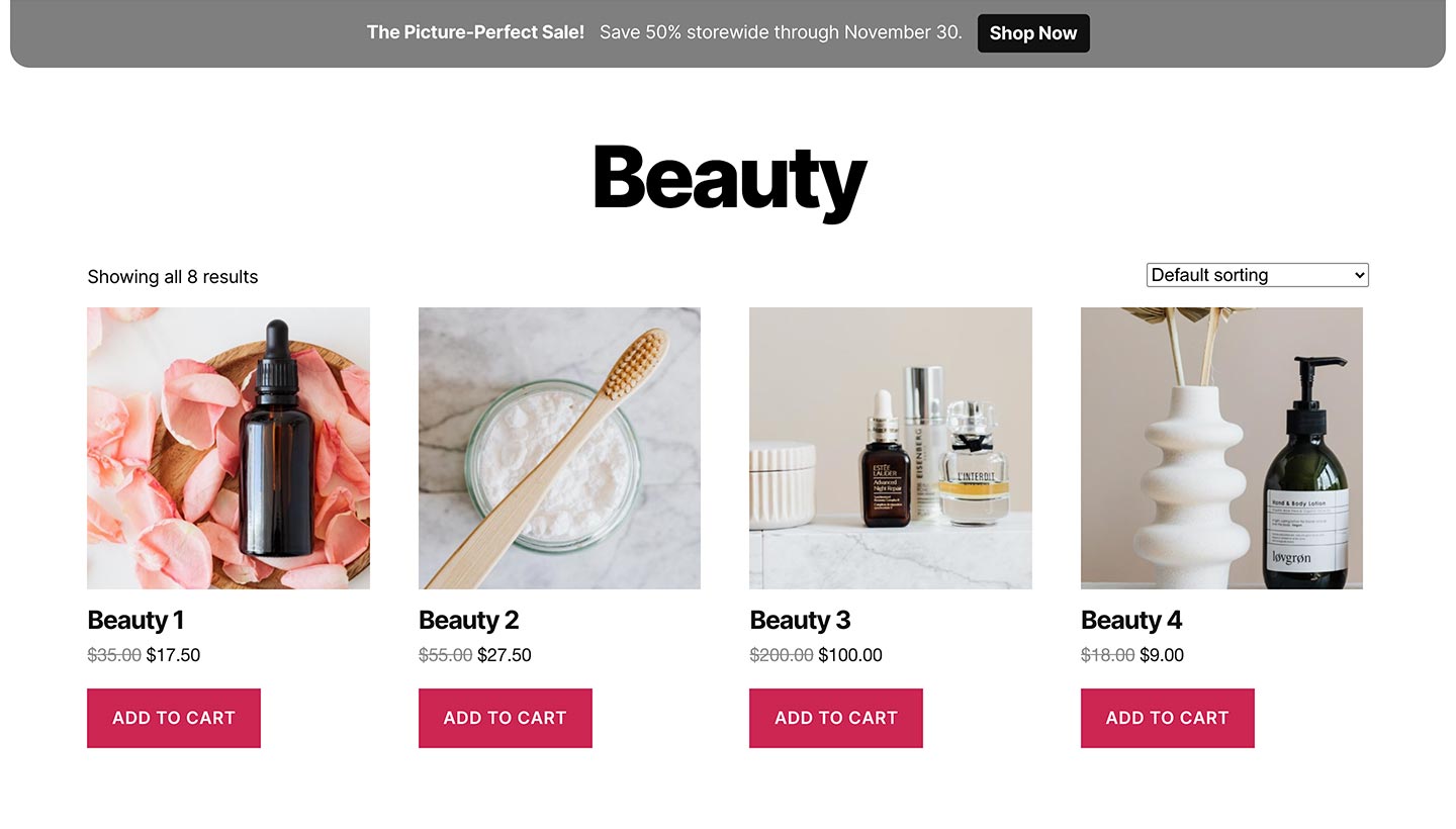 Screenshot of the Sitewide Sales Photo Top Banner for WooCommerce