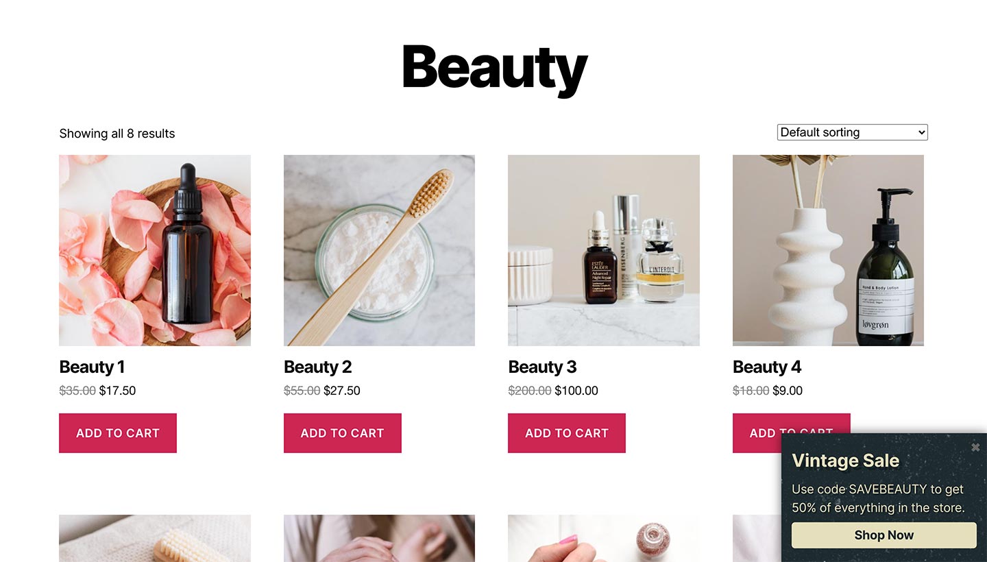 Screenshot of the Sitewide Sales Vintage Bottom Right Banner for WooCommerce