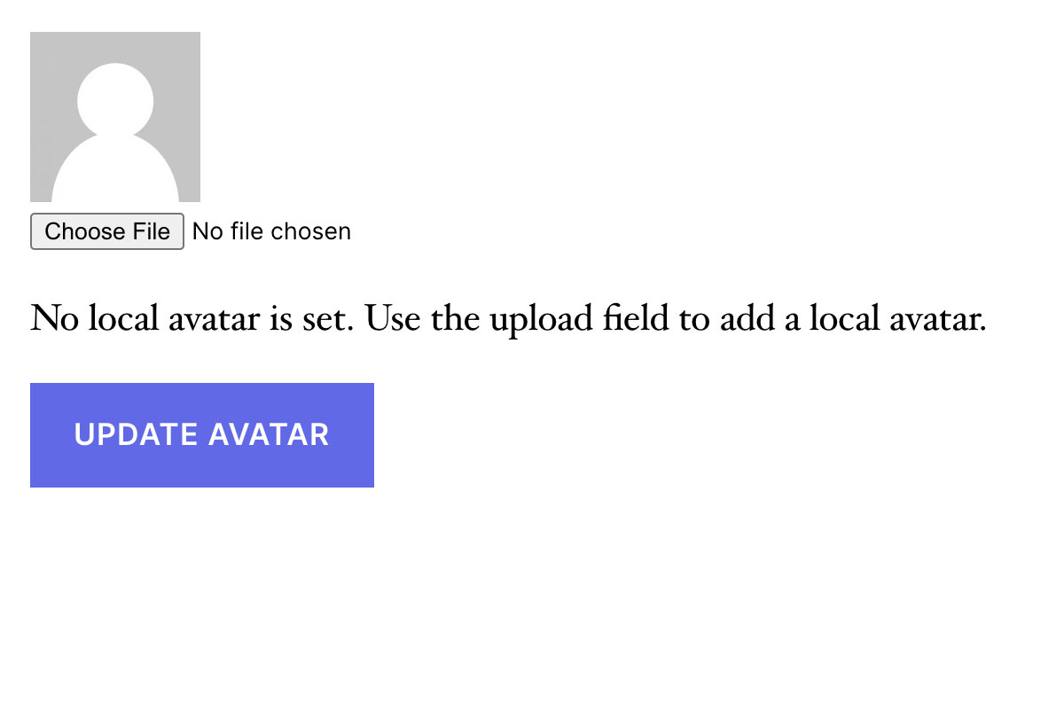 Frontend avatar upload form without a custom profile picture.