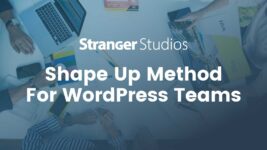 Banner Image with team desks and words "Shape Up Method For WordPress Teams"